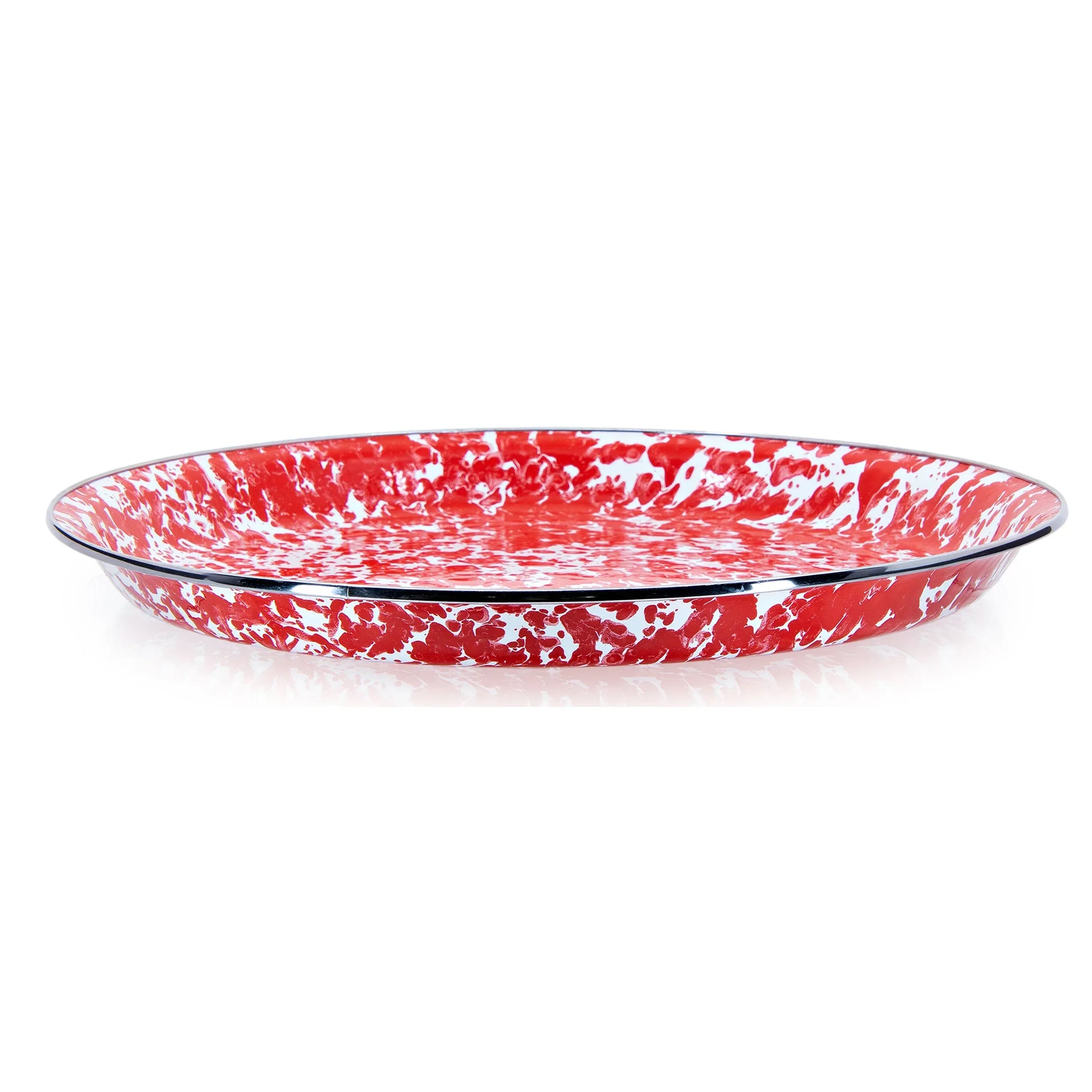 RD01 - Red Swirl Large Tray - Golden Rabbit Enamelware
