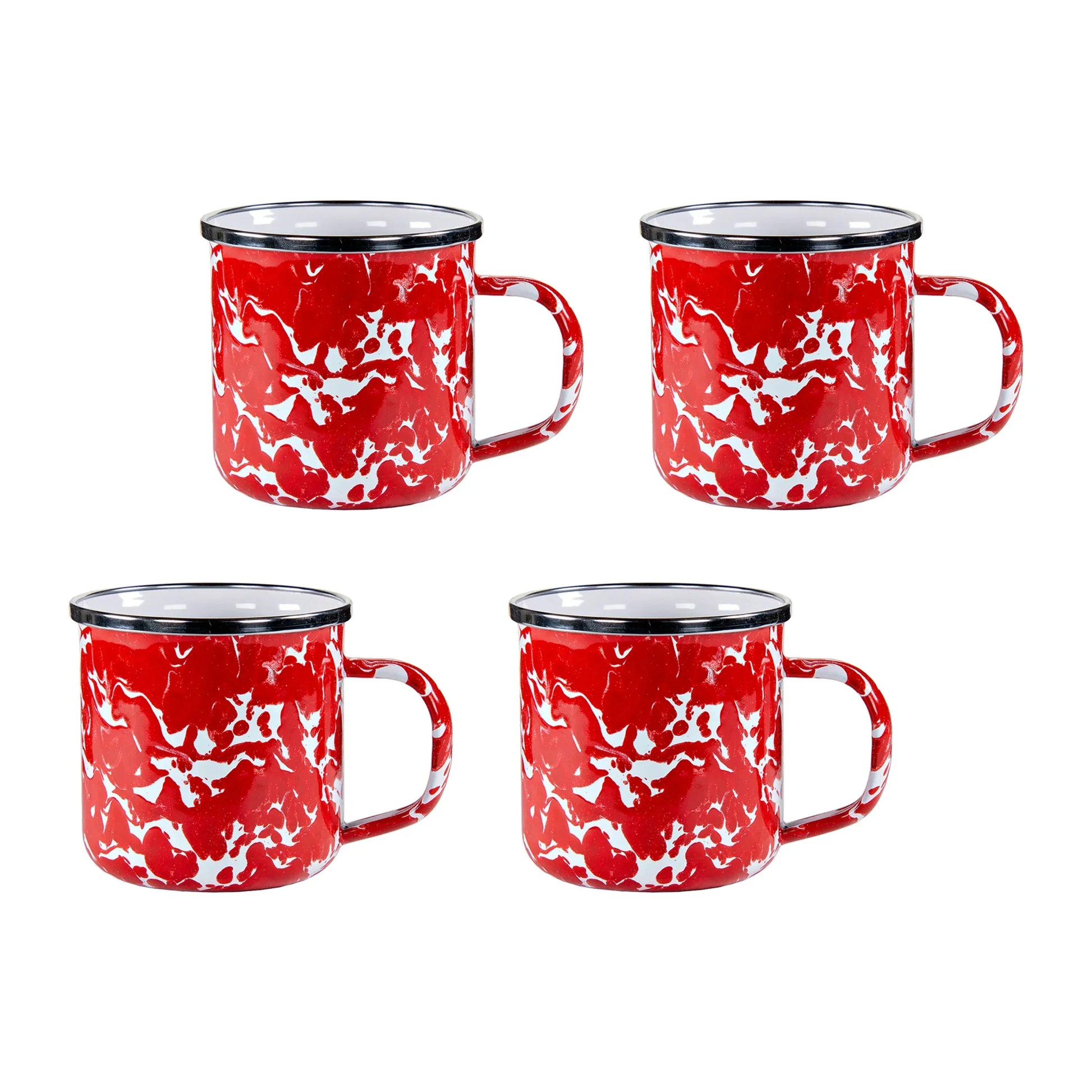 RD05S4 - Red Swirl 12 oz Mugs - Set of 4 - Golden Rabbit Enamelware