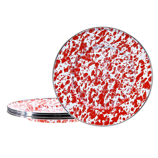 RD11S4 - Red Swirl Sandwich Plates - Set of 4 - Golden Rabbit Enamelware