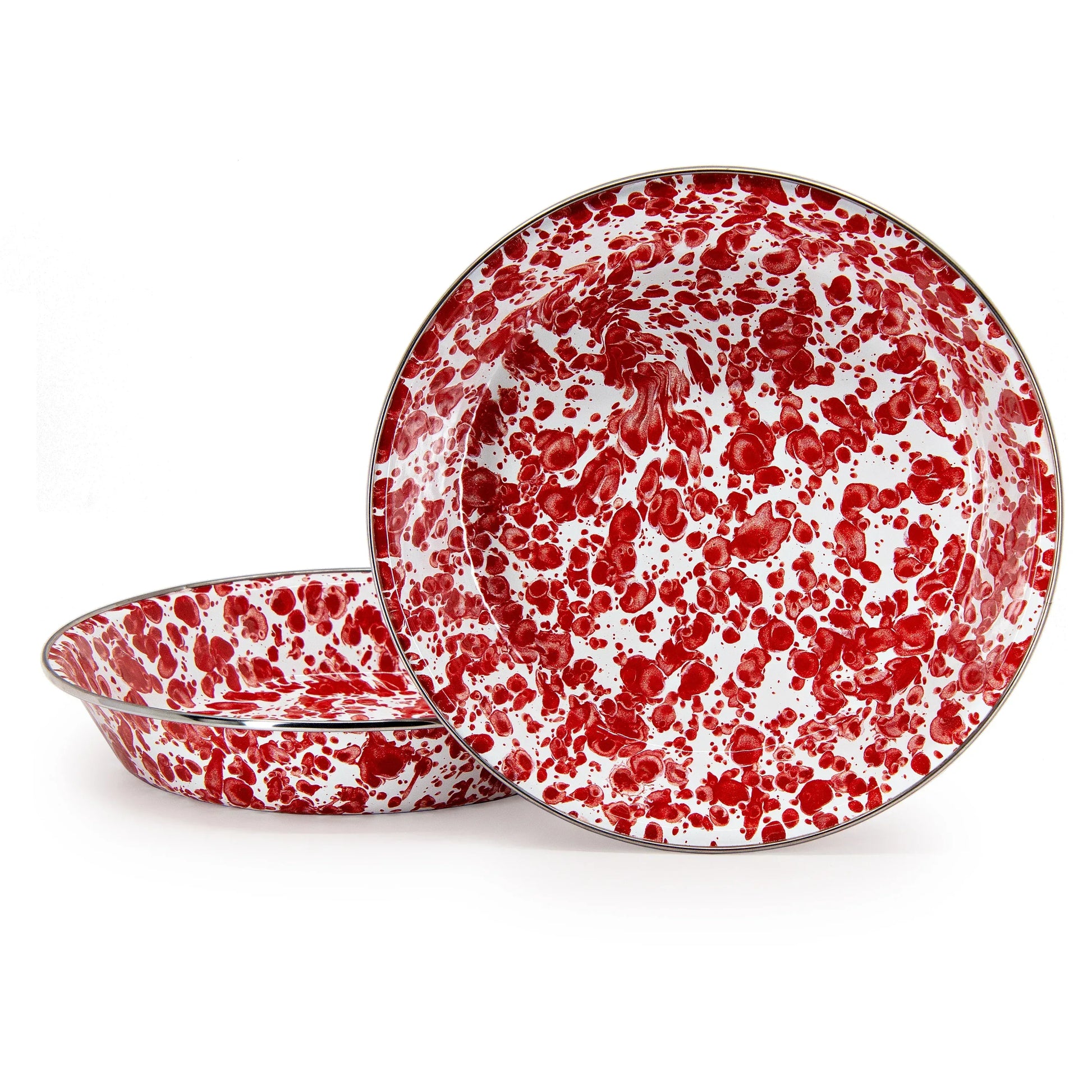 RD17 - Red Swirl Pie Plate - Golden Rabbit Enamelware