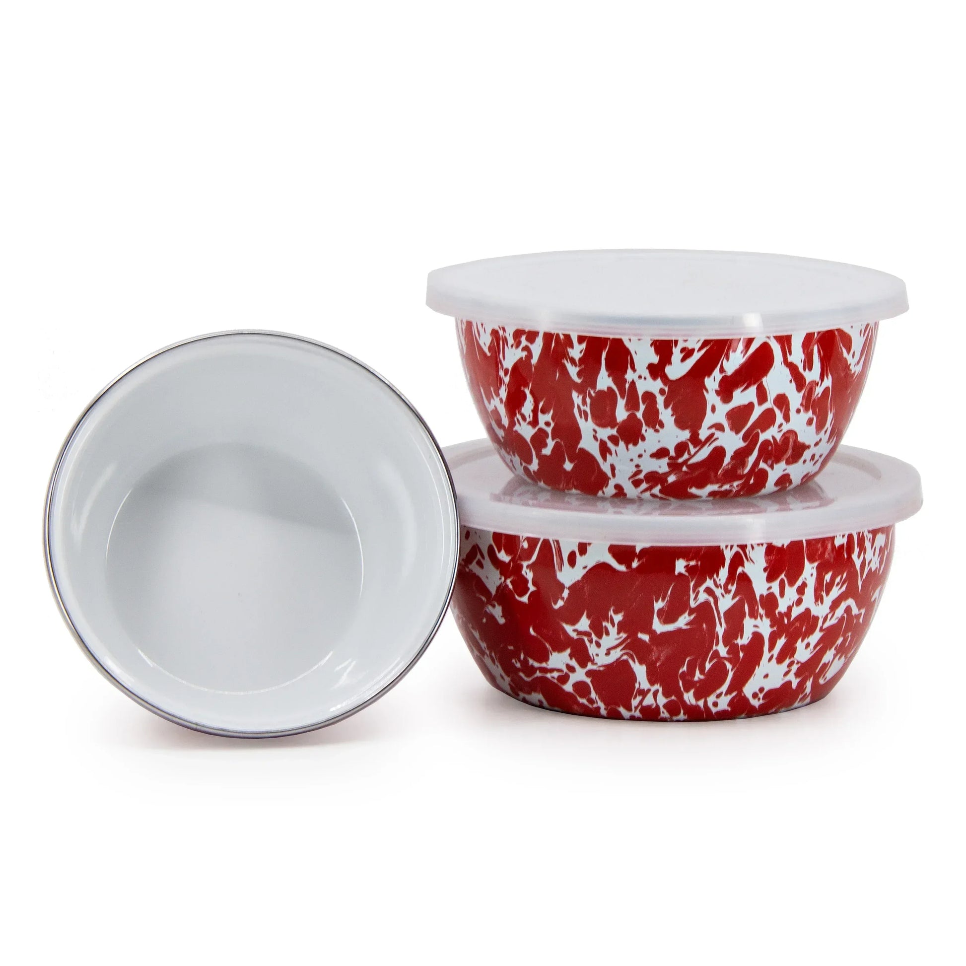 RD30 - Red Swirl Nesting Bowls - Golden Rabbit Enamelware