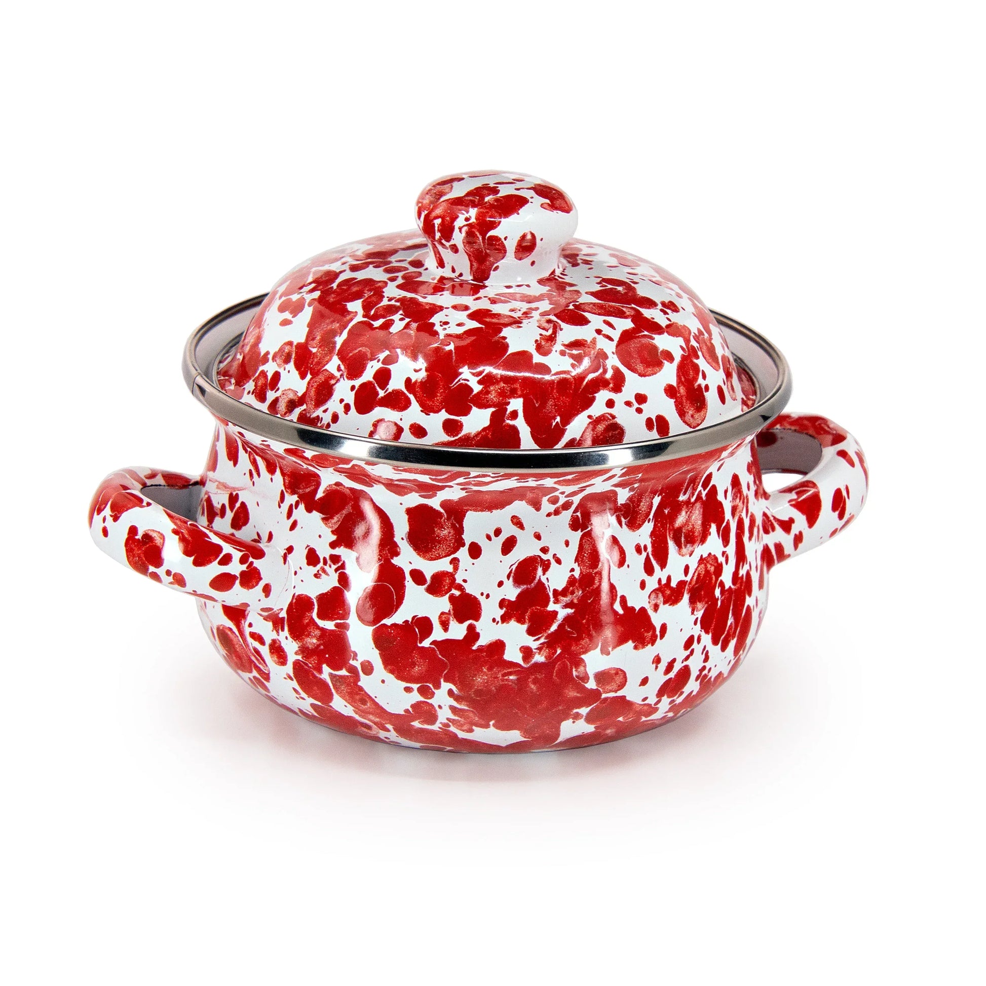 RD32S2 - Red Swirl Petite Tureens - Set of 2 - Golden Rabbit Enamelware