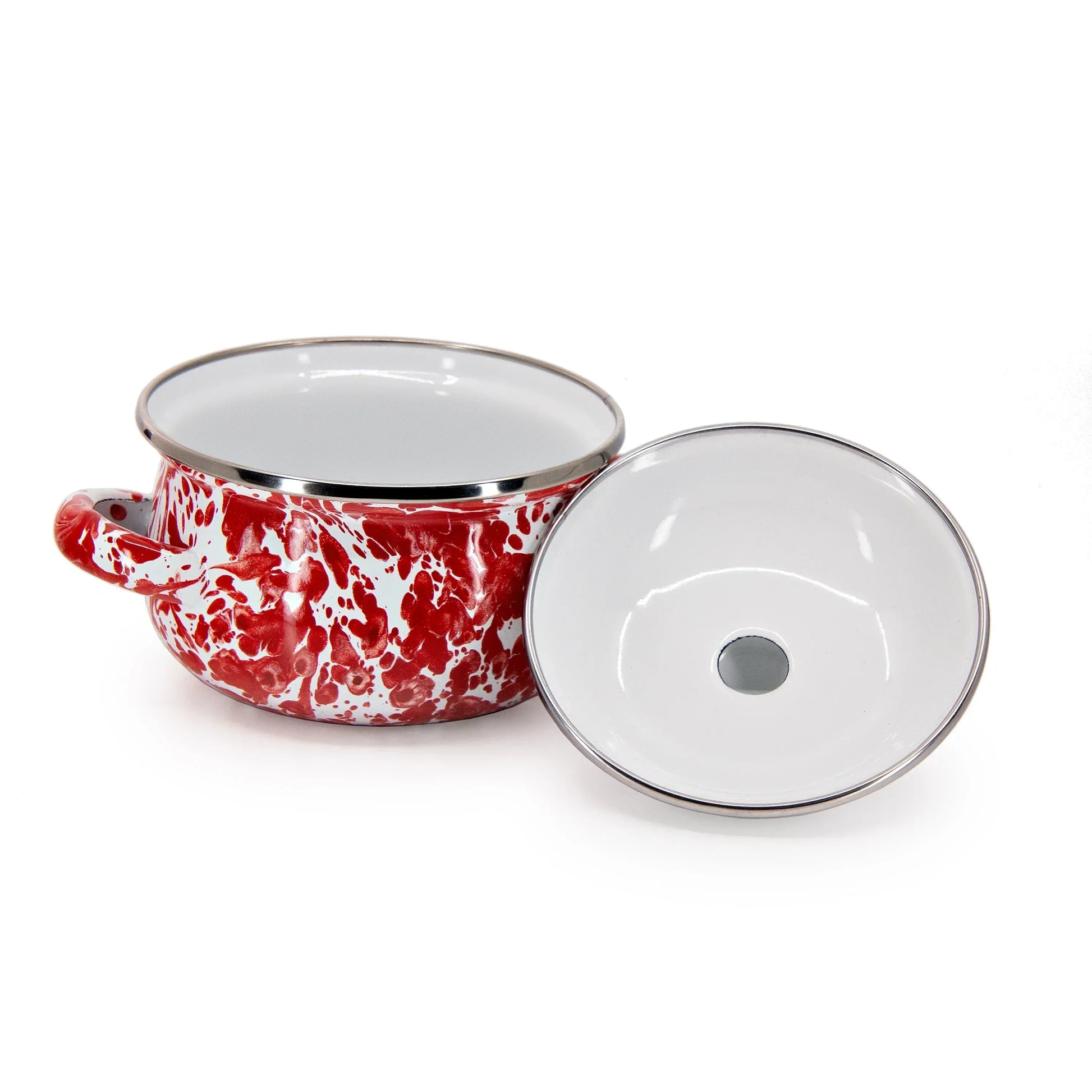 RD32S2 - Red Swirl Petite Tureens - Set of 2 - Golden Rabbit Enamelware
