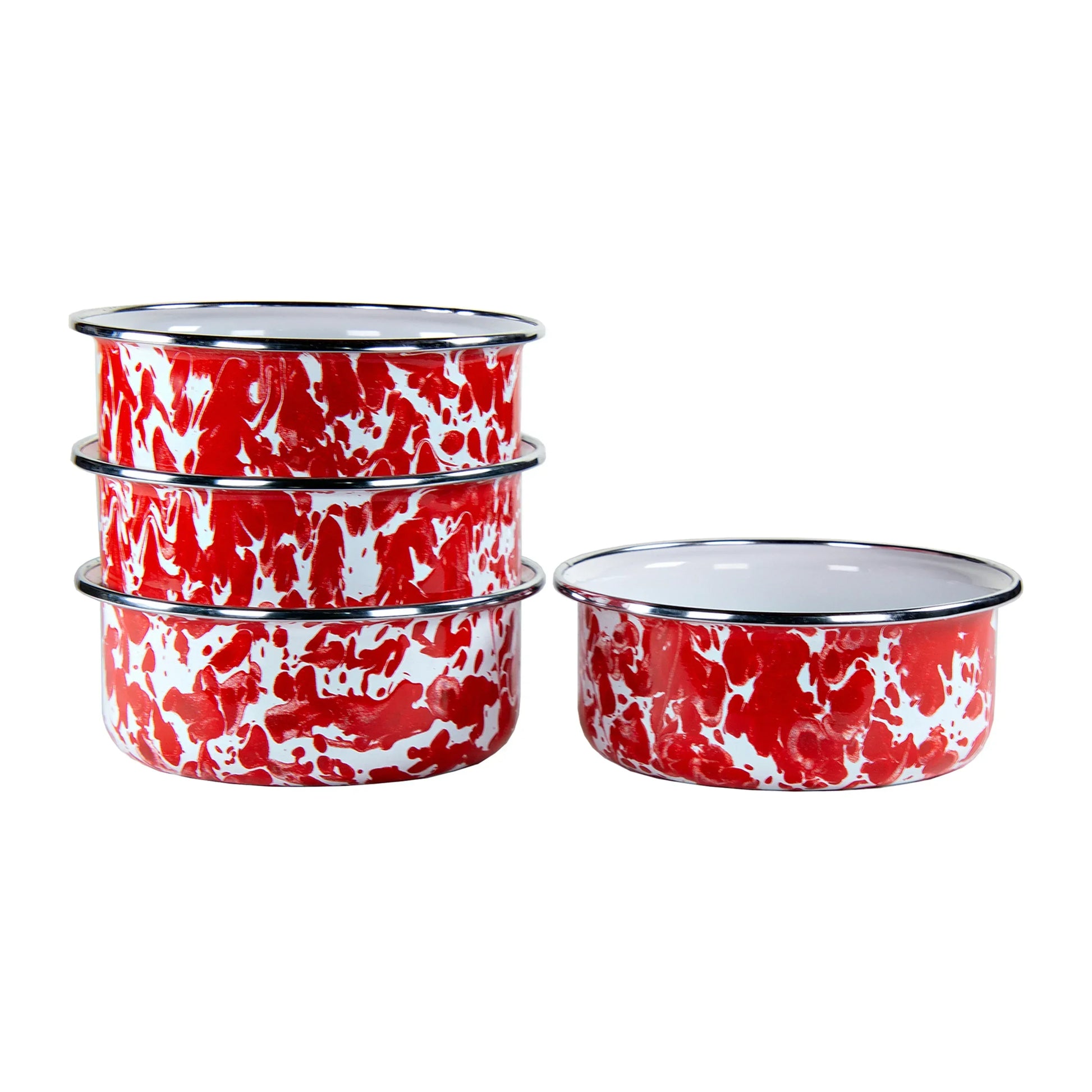 RD60S4 - Red Swirl 14oz Soup Bowls - Set of 4 - Golden Rabbit Enamelware