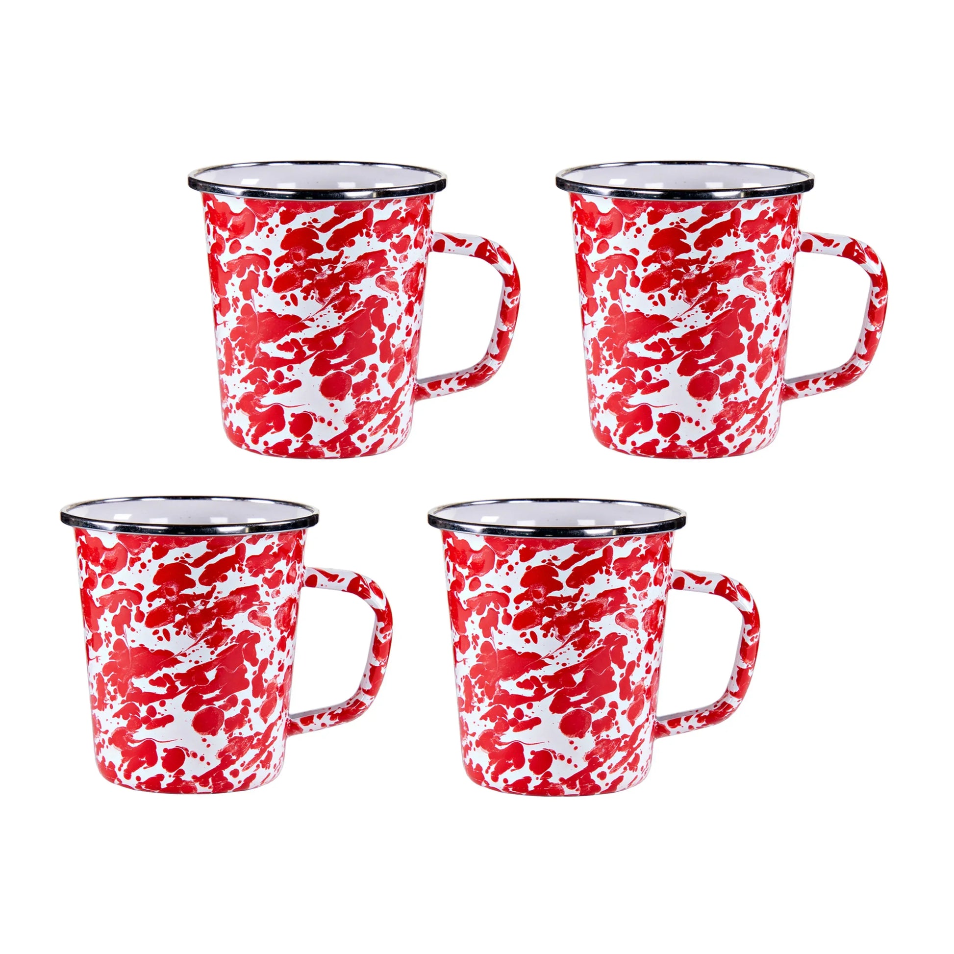 RD66S4 - Red Swirl 16 oz Latte Mugs - Set of 4 - Golden Rabbit Enamelware