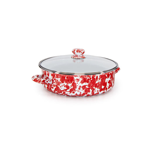 RD79 - Red Swirl Small Saute Pan - Golden Rabbit Enamelware