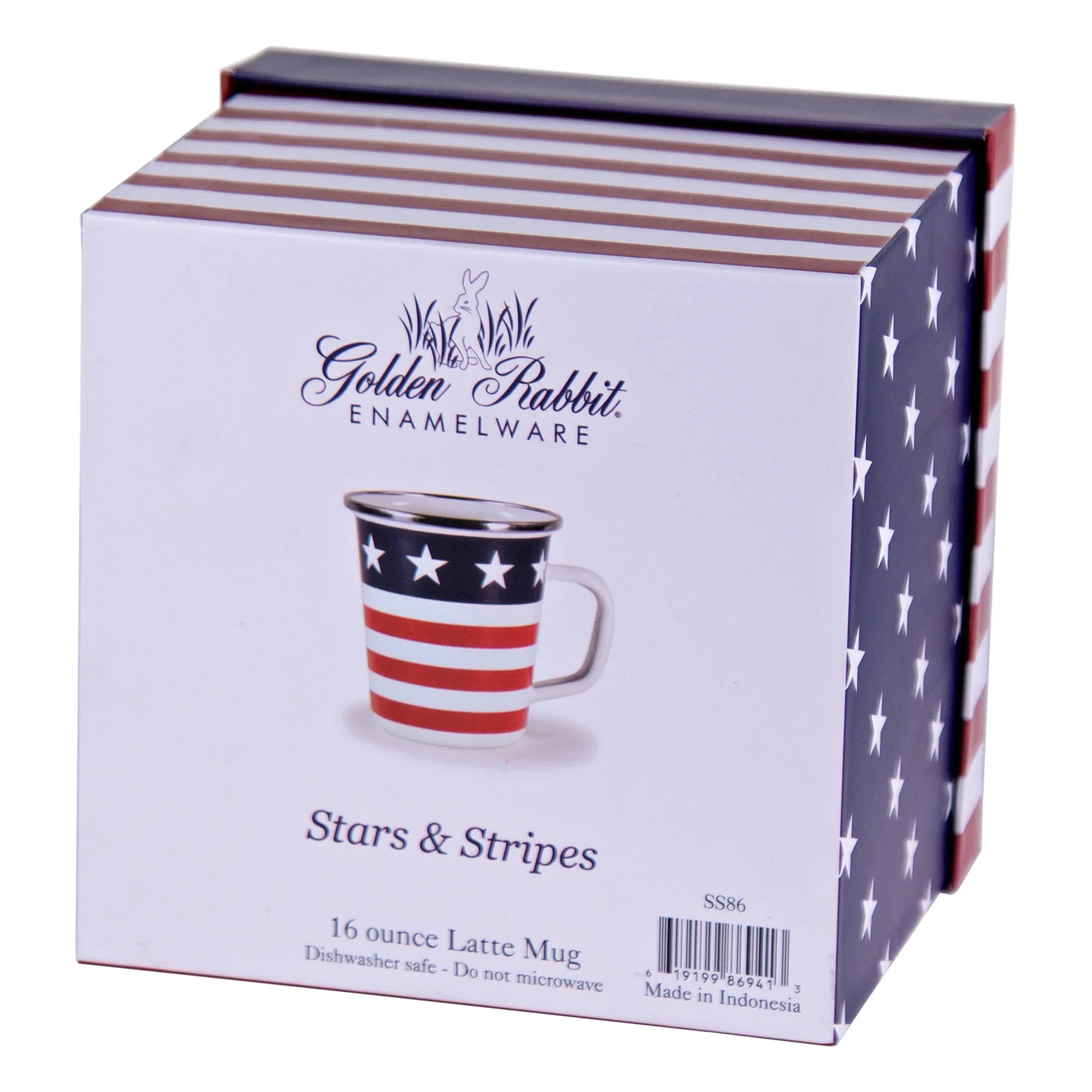 SS86 - Stars and Stripes 16 oz Latte Mug Gift Box - Golden Rabbit Enamelware