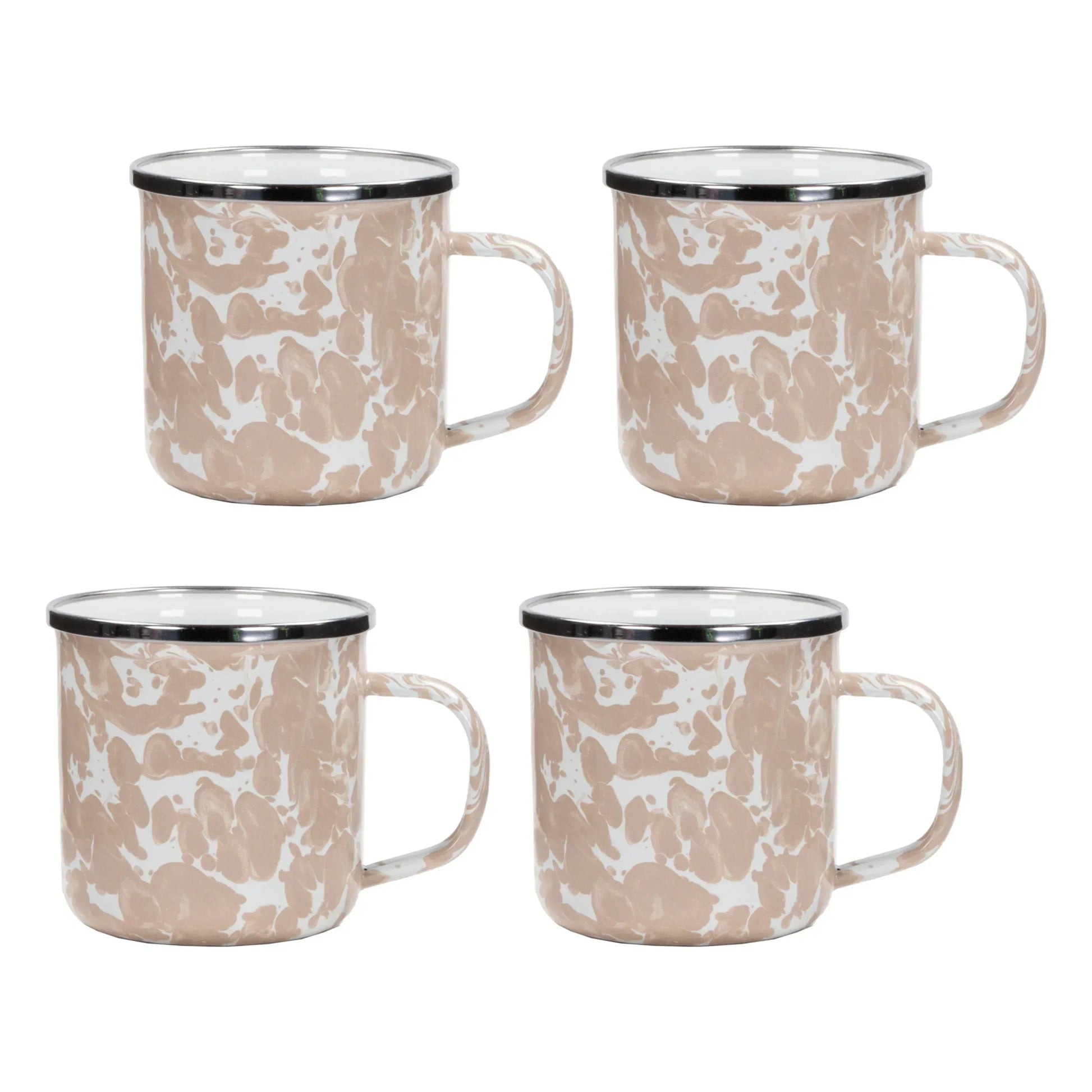 TP05S4 - Taupe Swirl 12 oz Mugs - Set of 4 - Golden Rabbit Enamelware