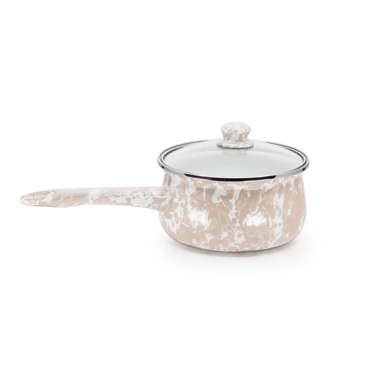 TP19 - Taupe Swirl Sauce Pan - Golden Rabbit Enamelware