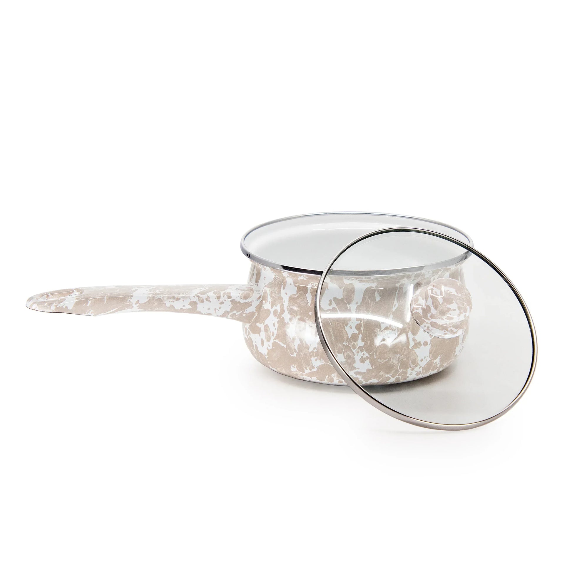 TP19 - Taupe Swirl Sauce Pan - Golden Rabbit Enamelware
