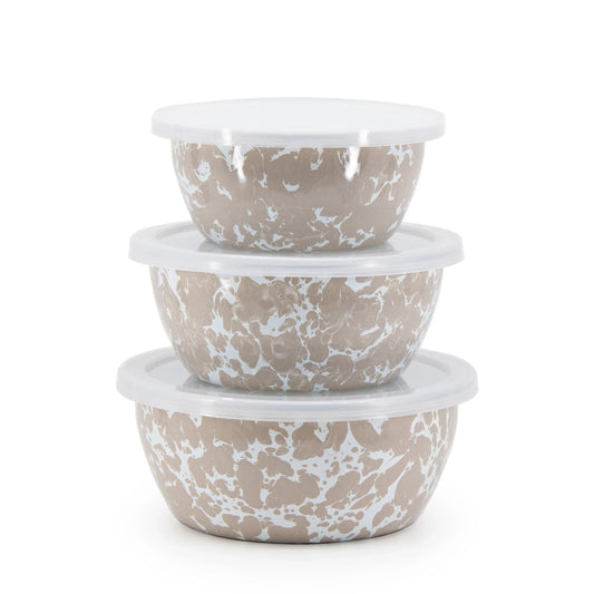 TP30 - Taupe Swirl Nesting Bowls - Golden Rabbit Enamelware