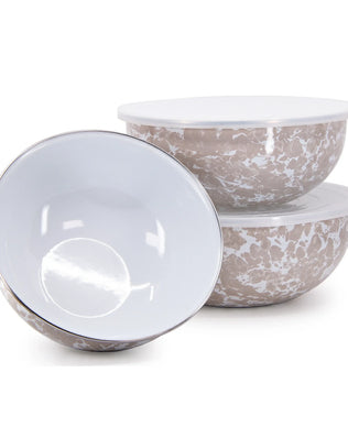 TP54 - Taupe Swirl Mixing Bowls - Golden Rabbit Enamelware