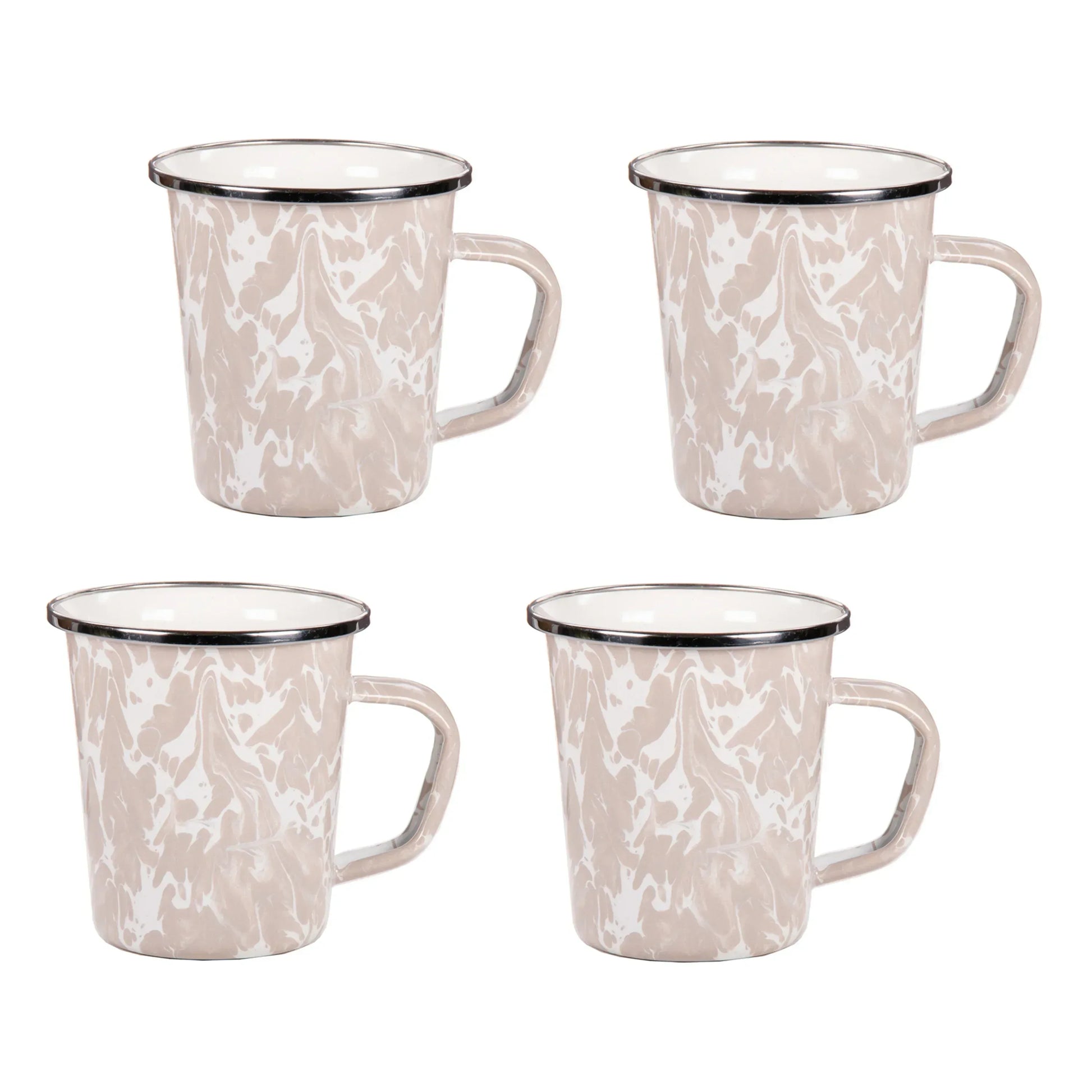TP66S4 - Taupe Swirl 16 oz Latte Mugs - Set of 4 - Golden Rabbit Enamelware