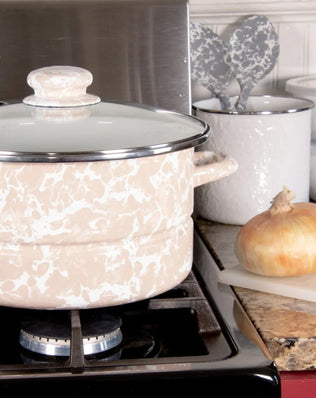 TP72 - Taupe Swirl 6 Qt Stock Pot - Golden Rabbit Enamelware