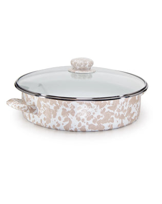 TP80 - Taupe Swirl Large Saute Pan - Golden Rabbit Enamelware