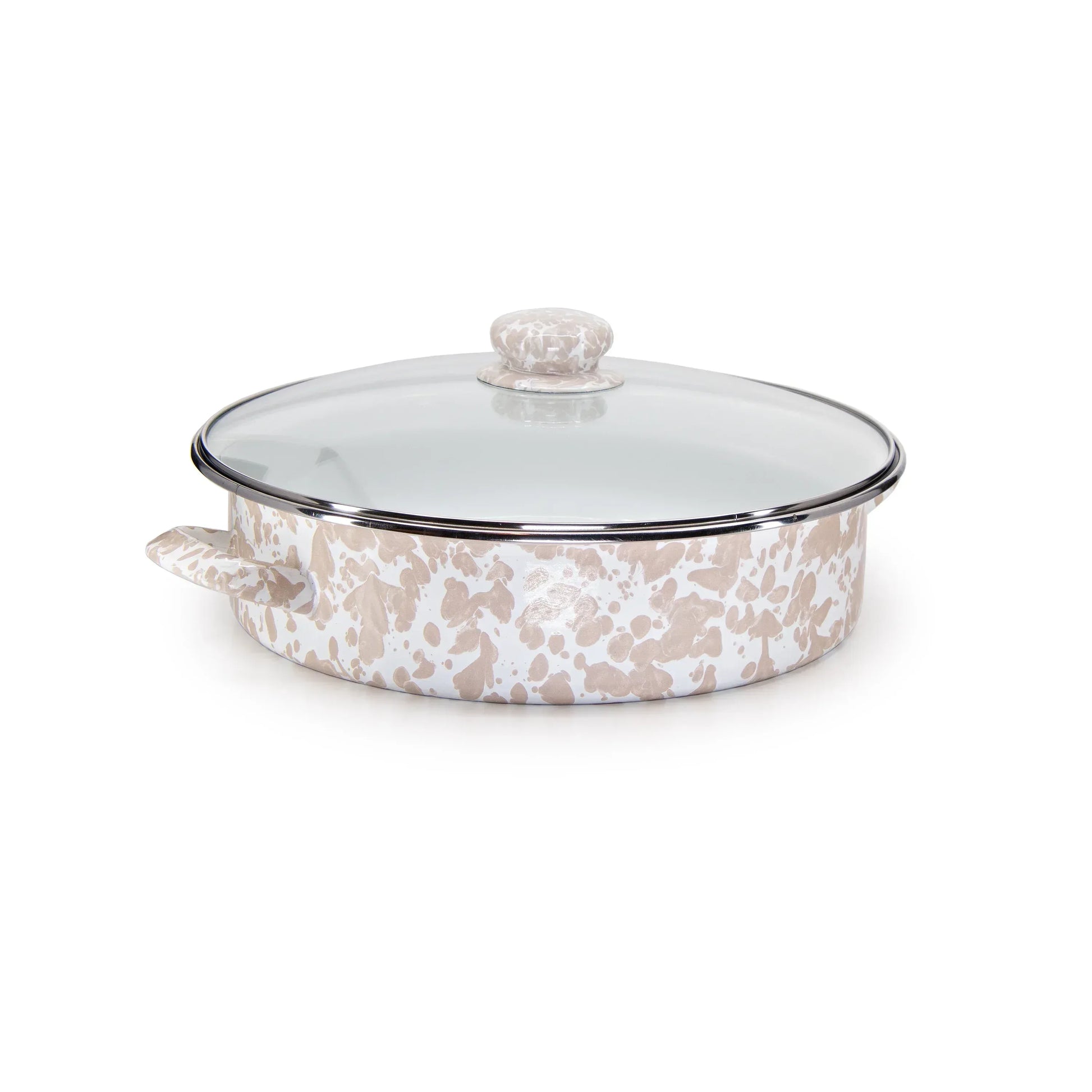 TP80 - Taupe Swirl Large Saute Pan - Golden Rabbit Enamelware