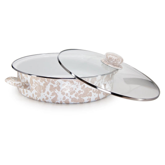 TP80 - Taupe Swirl Large Saute Pan - Golden Rabbit Enamelware