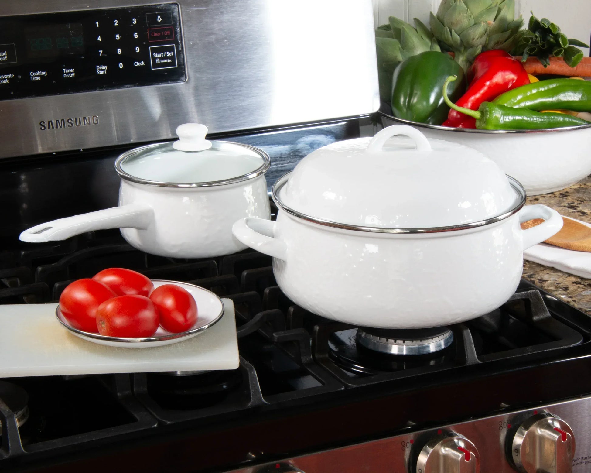 WW19 - White Solid Sauce Pan - Golden Rabbit Enamelware