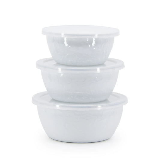 WW30 - White Solid Nesting Bowls - Golden Rabbit Enamelware
