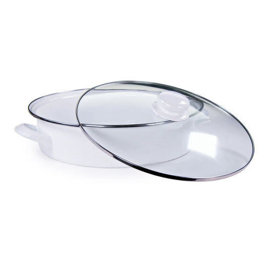 WW80 - White Solid Large Saute Pan - Golden Rabbit Enamelware